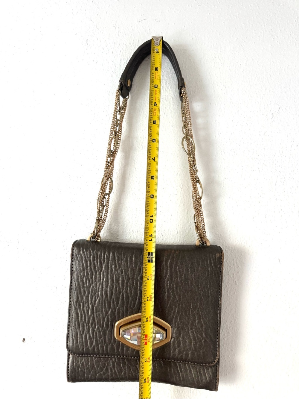 Vintage 2000s Alexis Hudson Gunmetal Crystal and Pebbled Leather Chain Purse - Picture 11 of 16
